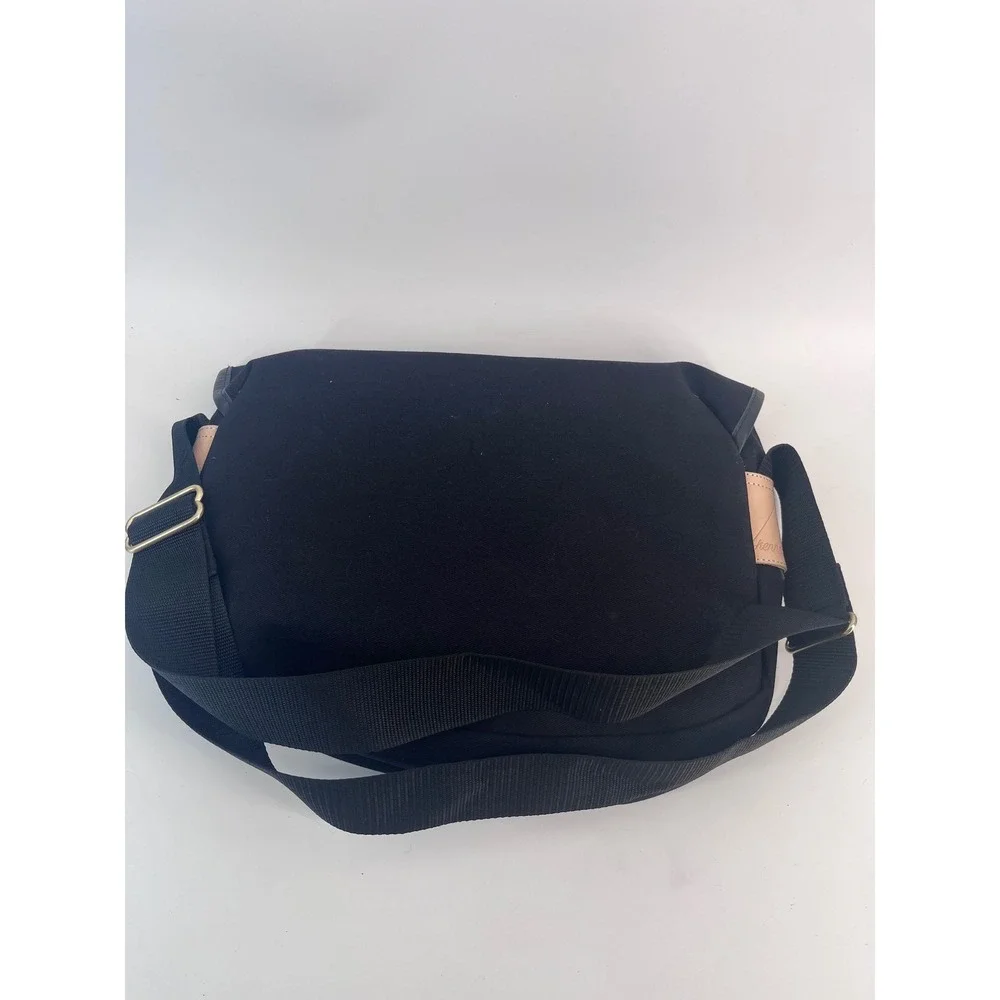 Black Canvas Messenger Bag with Leather Trim and Pink Wave Lining Satchel